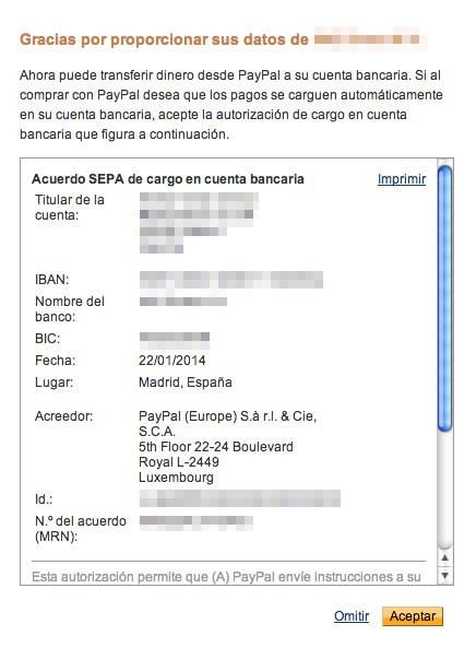 confirmación paypal con cuenta bancaria