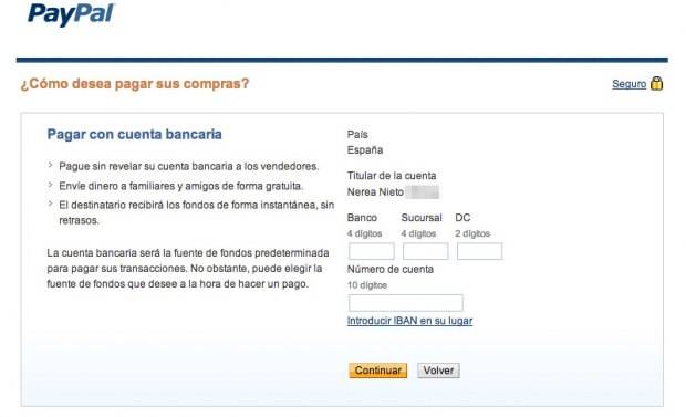 datos cuenta bancaria paypal