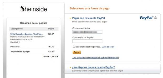ejemplo de pago en Paypal