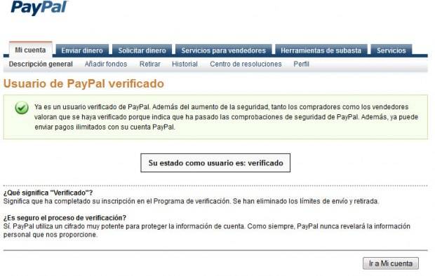 confirmacion verificación paypal