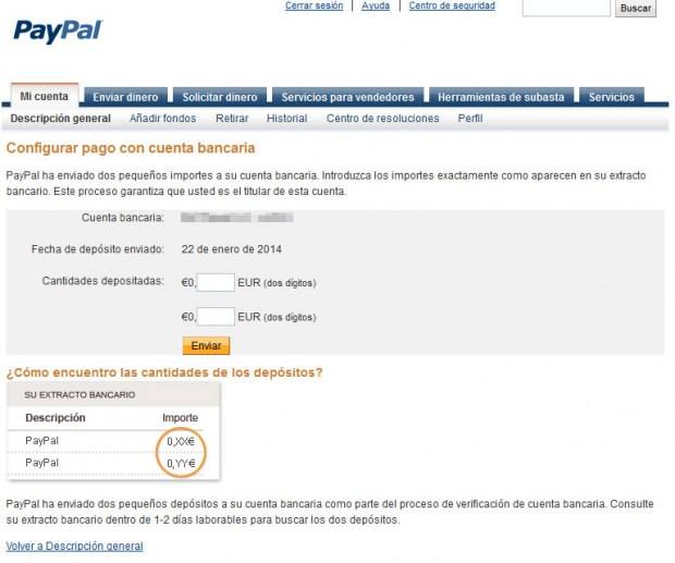 tranferencia paypal para verificar cuenta